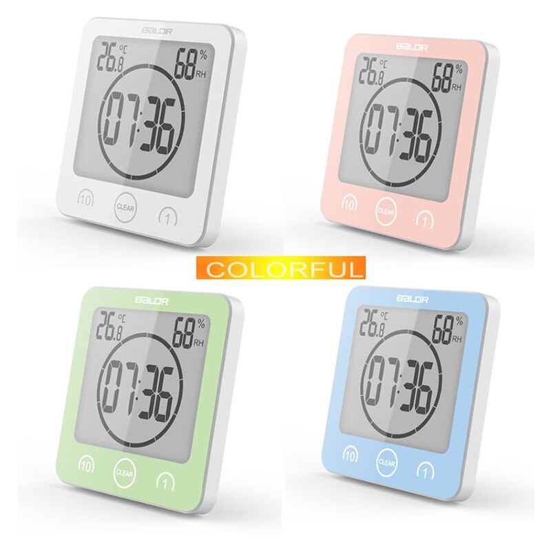Brief LCD Digital Waterproof Water Splashes Bathroom Wall Clock Shower Clocks Timer Temperature Humidity Kitchen Washroom Timers