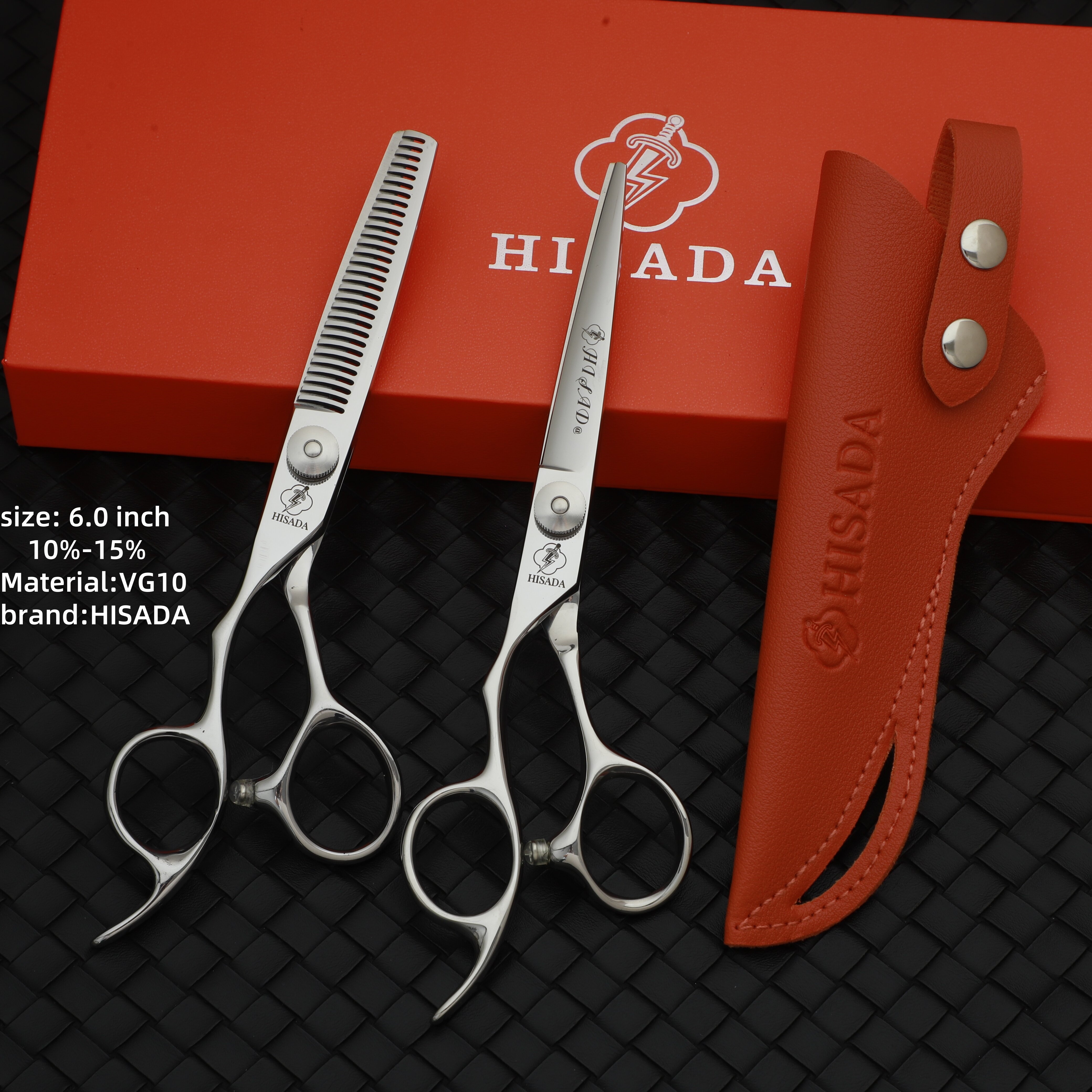 Venstrehåndssaks hårklippsaks 6.0- tommers frisørsaks  vg10- materiale eksklusive saks: Svart