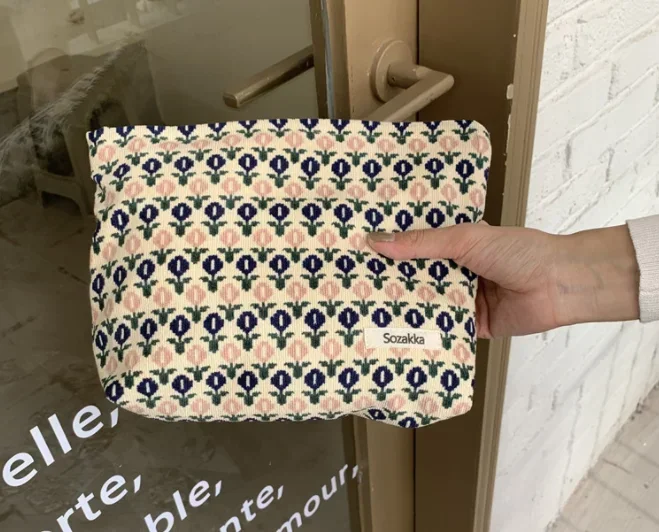 Retro Dots Flowers Leopard Cosmetic Bag Wash Bag Large Capacity Canvas Women Travel Cosmetic Organizer Pouch Make Up Storage Bag: Dark Grey