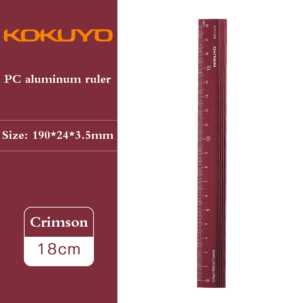1Pcs Japan KOKUYO Campus Aluminum Ruler Art Office Measurement Portable Ruler Clear Translucent Plastic Ruler Durable 18cm: Crimson