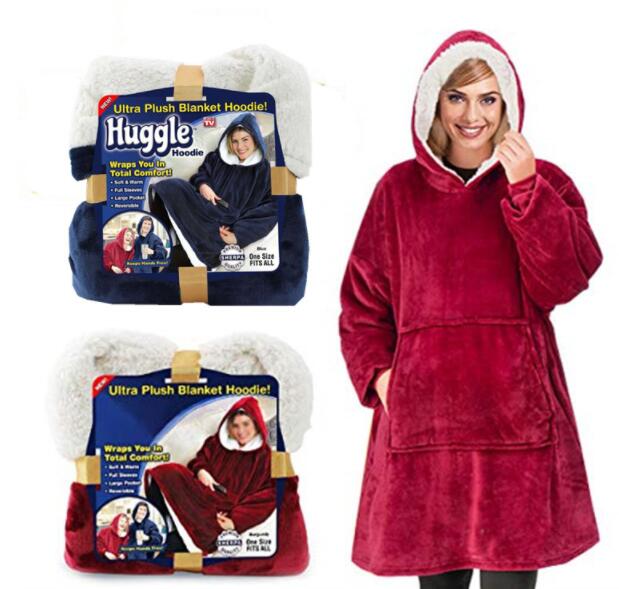 Winter Warm Tv Hooded Dekens Sofa Gezellige Coral Fleece Hoodie Deken Volwassenen Kids Badjas Gewogen Deken Met Mouwen Outwears