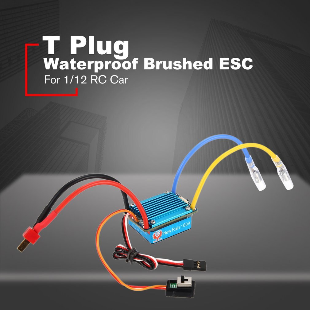 Waterproof Brushed ESC 160A 3S with 5V 1A BEC T-Plug For 1/12 RC Car T Plug Multiple Protection Bidirectional operation mode