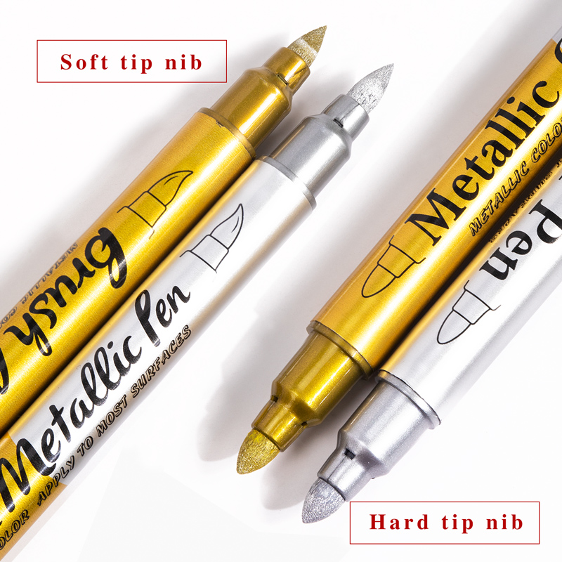 3-6 Pcs Double Head Metallic Marker Pens Gold/Silver 2.5mm Hard Head/brush Head Markers for Painting Stationery School Supplies