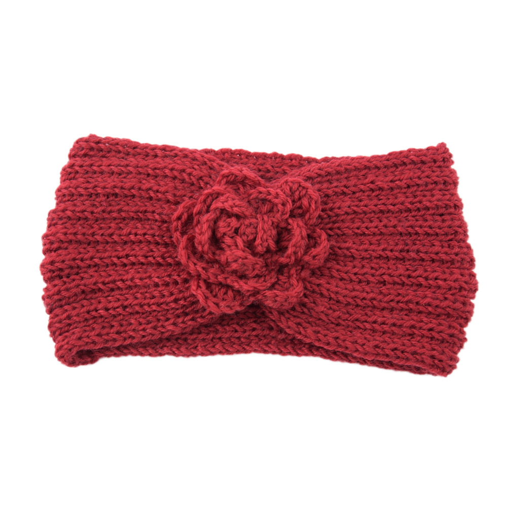 Vrouwen Rose Bloem Gebreide Hoofdbanden Vrouwen Herfst Winter Gehaakte Hoofd Wrap brede Wollen Haarband Tulband Bandana Haaraccessoires: Rood