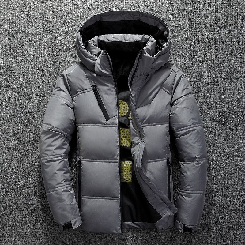 Veste d'hiver hommes Parka manteau décontracté automne col montant bouffant épais chapeau blanc canard manteaux mâle hommes hiver doudoune: Gris / 163cm 45kg size M