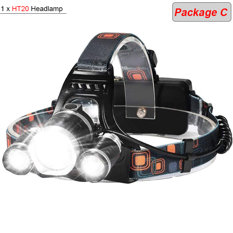 8000 Lumens 5 Led Headlamp XML T6 Head Lamp Powerful Led Headlight, with 18650 battery Flashlight Head Lights for Hiking: Package C