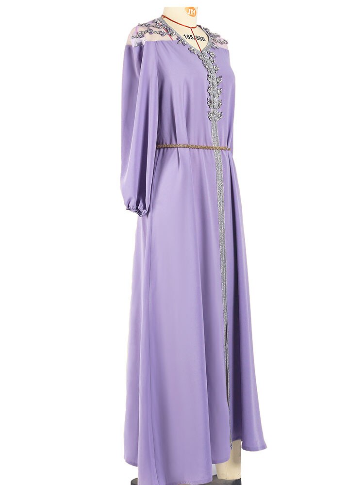 Handsewn Rhinestone Arabian Party Long Dress Moroccan Evening Caftan Dubai Saudi Gulf Muslim Gown Wedding Ramadan Abaya Kaftan: XXL