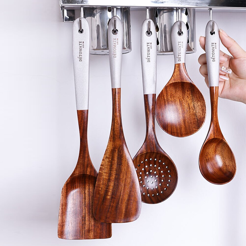 Solid Wood Cooking Tools Set Eco-friendly Teak Spatula Rice Scoop Environmental Protection Tableware Household Kitchen Supplies