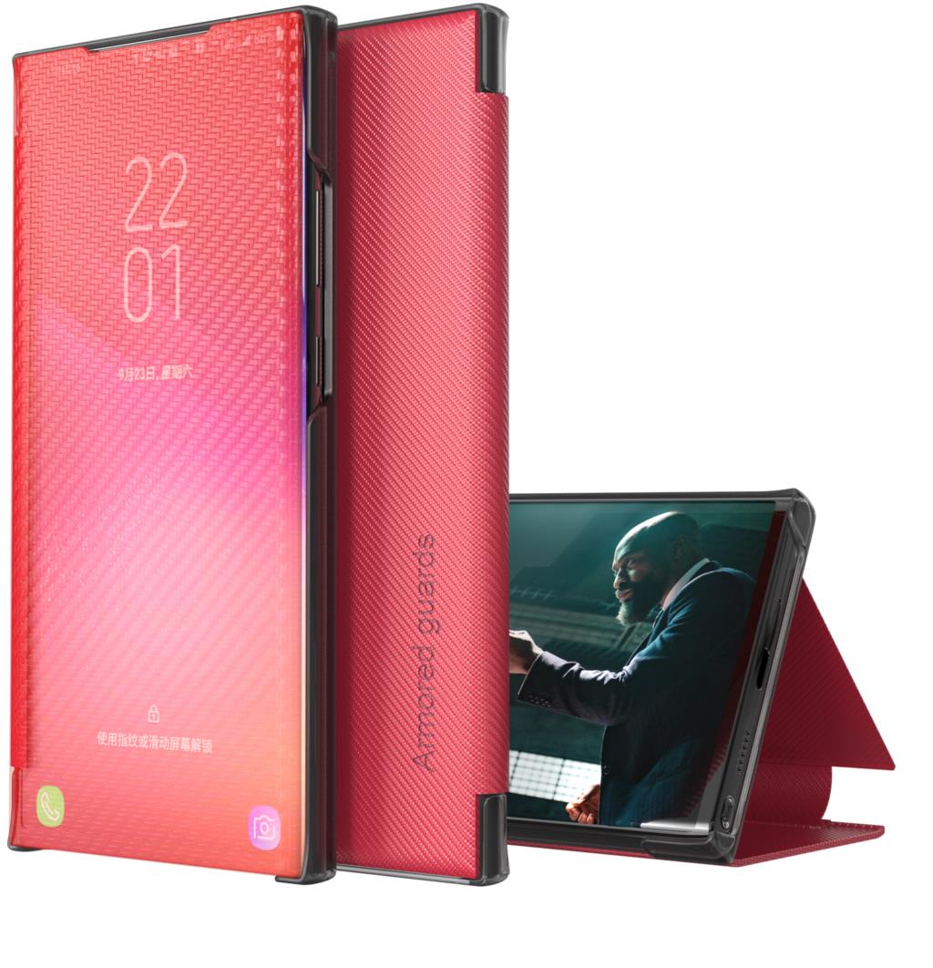 M 12 Sm M127F M127 Smart Flip Case Voor Samsung Galaxy M12 Cover Luxe Op Originele Carbon Fiber Lederen View antwoord Telefoon Fundas: For CY H08 / Red