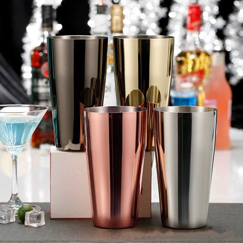 Jarra para batidos de leche, vaso Boston Hall de 820ml, fabricación de cóctel americano, barra de Metal de vidrio, herramienta de Bar de oro rosa
