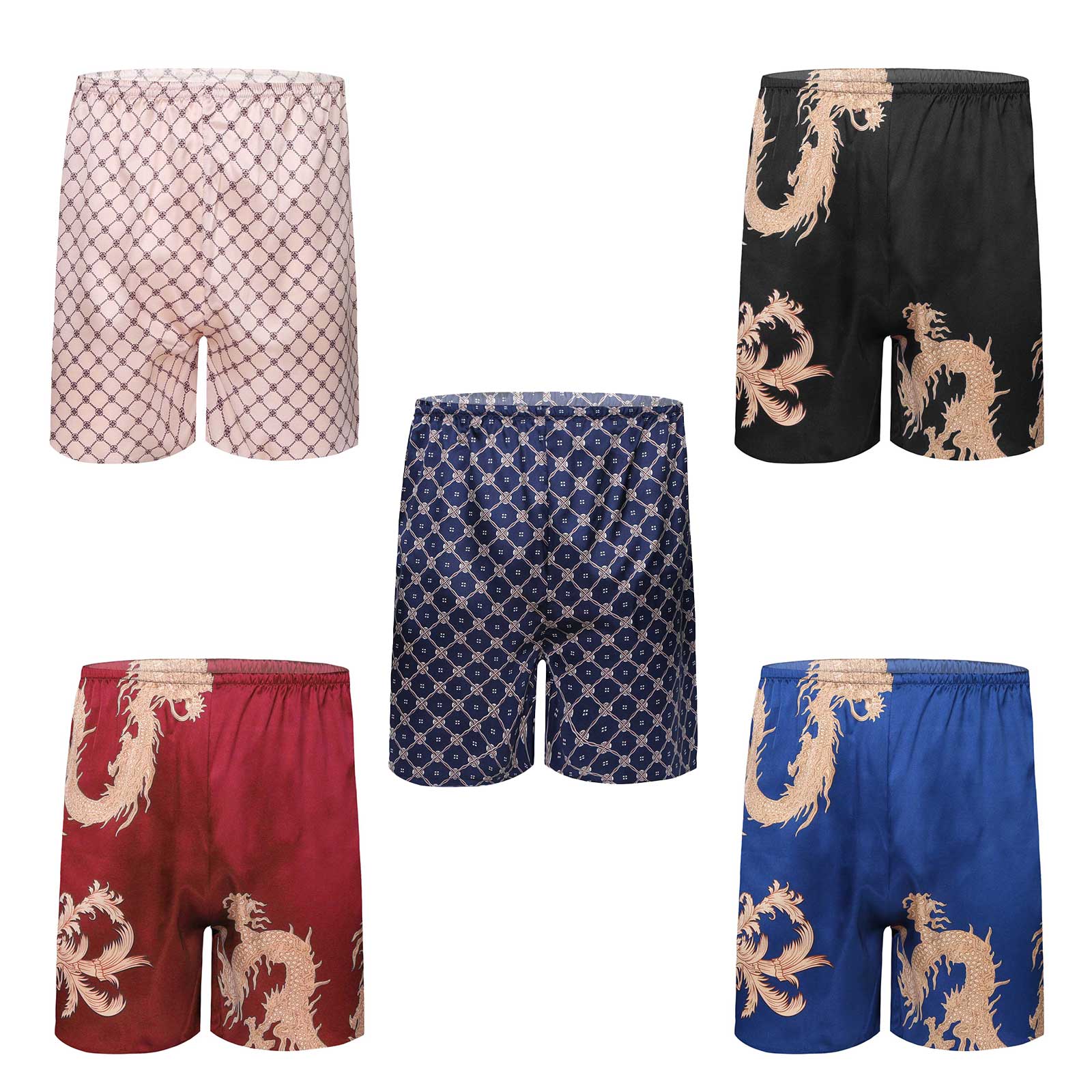 Męnarty chińnarty smok nadruk geometryczny bokserki satynowe letnie oddychające kalesony hombre bielizna nocna kostiumy kąpielowe