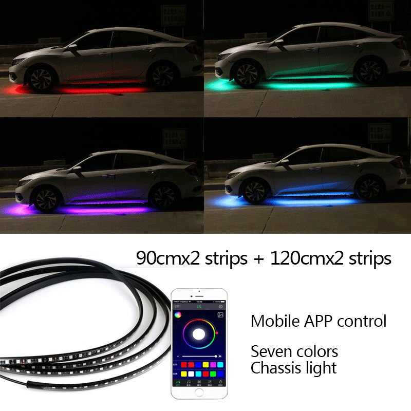 12V Auto Flexibele Strip Verlichting Auto Led Rgb Onder Chassis Decoratieve Lamp Auto Underbody System Sfeer Licht Auto Accessoires: 90X120cm App