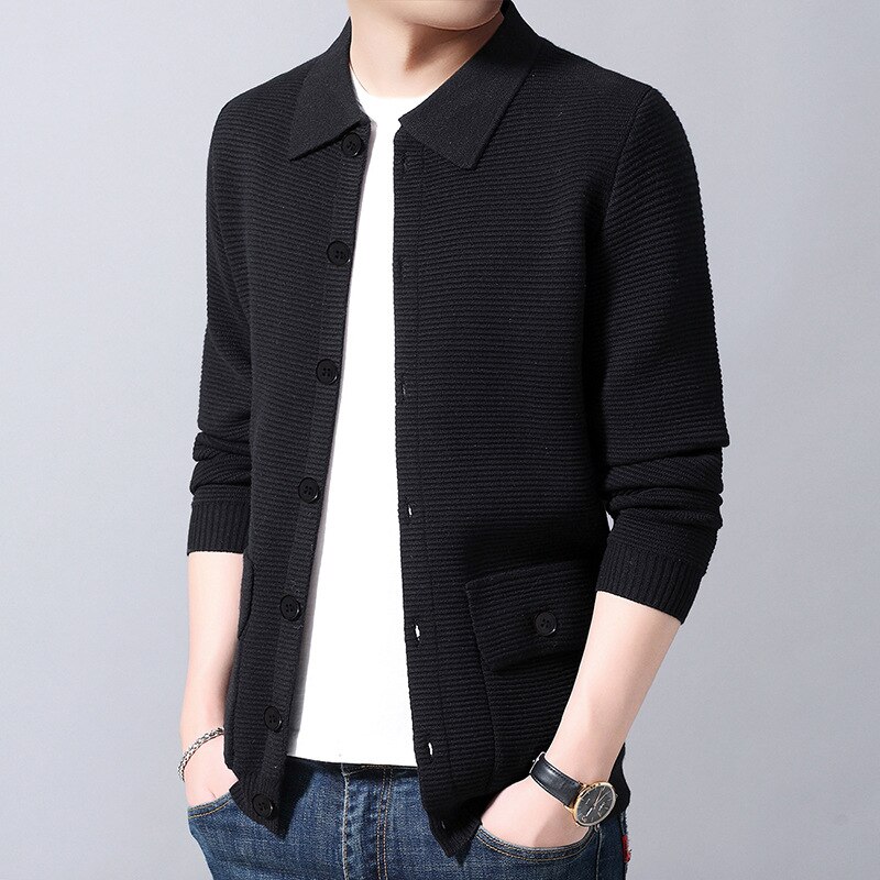 Veste en tricot 30% laine pour homme, pull-over, couleur unie, col rabattu, Cardigan, vêtement d&#39;extérieur, bonne