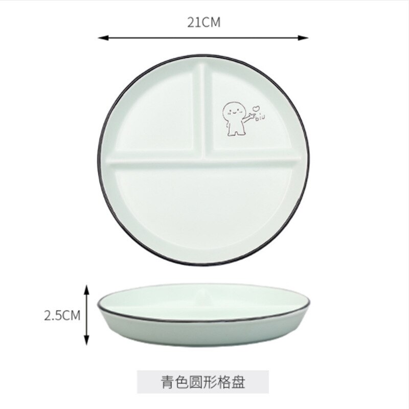 Disques en céramique pour enfants, repas divisé, assiette pour étudiant, assiette de séparation, réduisant la graisse, assiette à trois compartiments, ménage: Cyan