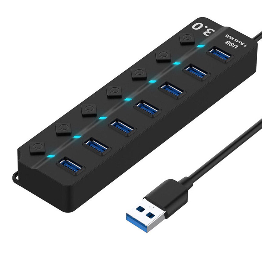 4 Ports 7 Ports USB 3.0 Hub High Speed USB Hub Splitter with Individual Switches Indicator Light for PC Desktop Laptop Computer: 7 Ports