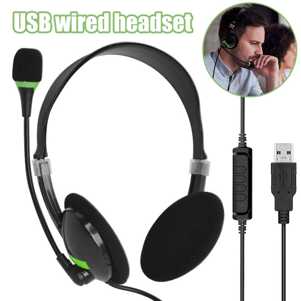 Słuchawki przewodowe zestaw słuchawkowy na USB HD połączenie głosowe anty hałas regulowany z mikrofonem miękki Earpad lekki na PC Laptop Competer