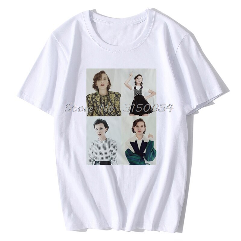 Millie Bobby Brown Collage T Shirt Eleven Millie Bobbie Brown Gaten Matarazzo Mike Wheeler Finn Wolfhard Caleb T-shirt Cotton: White / XXXL