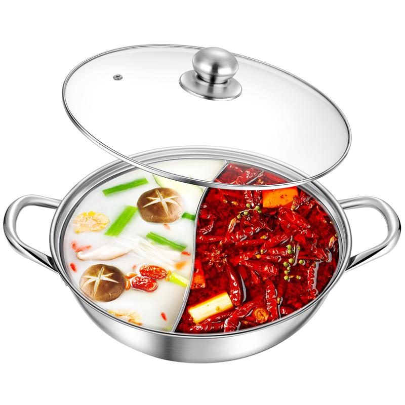 1 Chinese Pot 2 Handvat Gescheiden Soeppan Yuanyang Hotpot Elektrische Inductie Steelpan Rvs Pot Met Deksel 32Cm