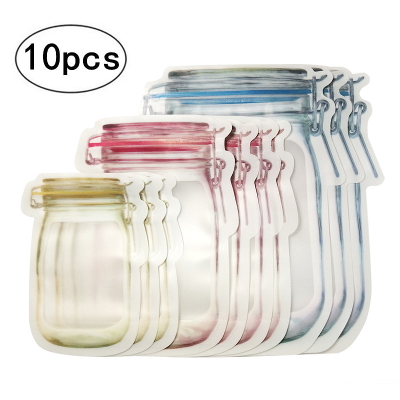 Mason jar garrafas sacos com zíper bpa livre garrafas de pedreiro comida lanche saco selo fresco sacos selados à prova de vazamento organizador casa: Azul