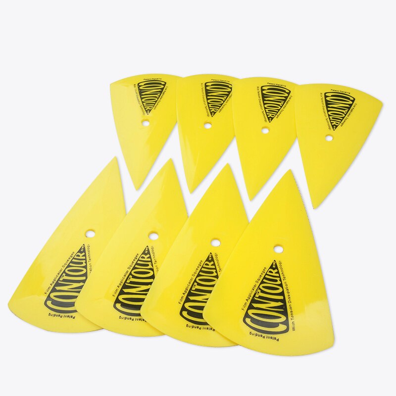 2 STUKS Gele Driehoek Auto Zuigmond Vinyl Film Sticker Verpakking Hulpmiddel Vensterglas Schoon Zuigmond Schraper Voertuigen Decal Gereedschap