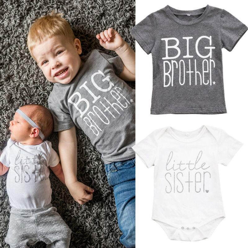 T-shirt d'été pour bébés garçons filles frère | Ensemble de vêtements assortis, barboteuse petite sœur petit frère