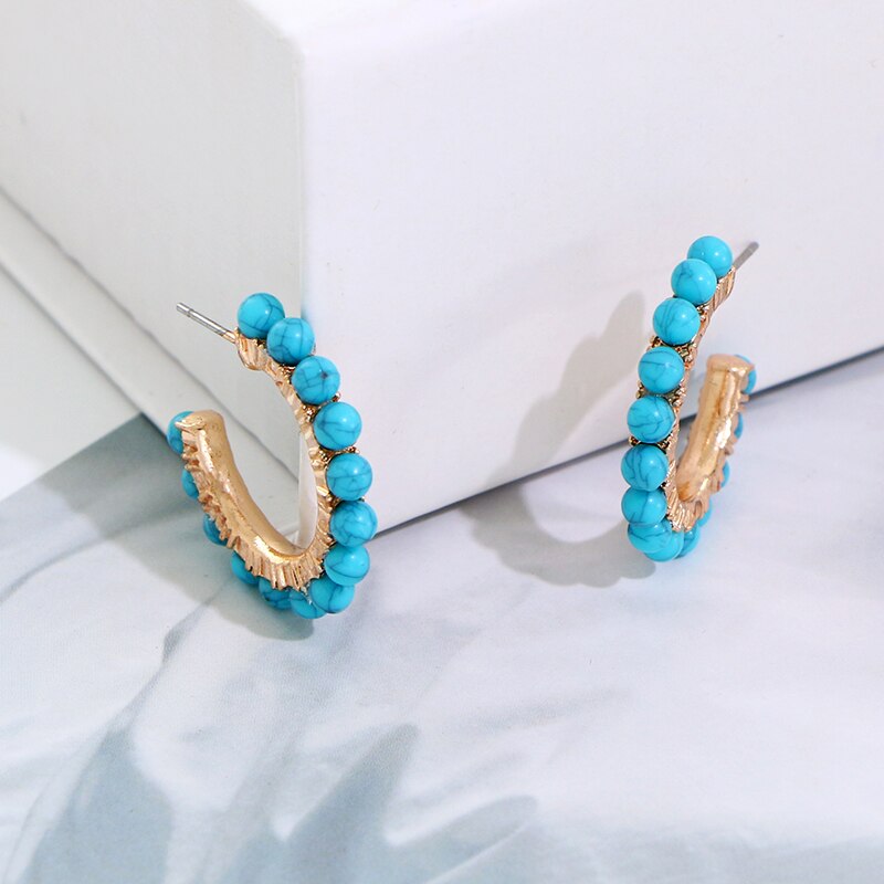 Komi turkis akryl perler perler huggies små ring øreringe til kvinder c-formet cirkel øreringe smykker bijoux brinco  k5554