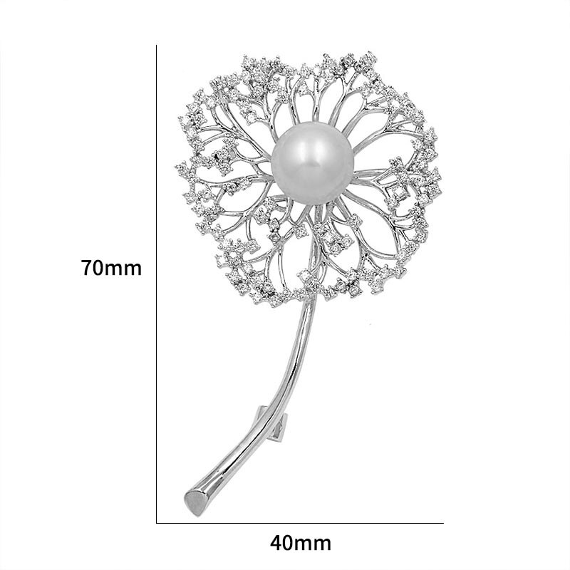 Funkelnden Zirkonia Kristall Löwenzahn Blume Brosche Pins für Frauen in Weiß Gold oder Gelb Gold Farbe Überzogen