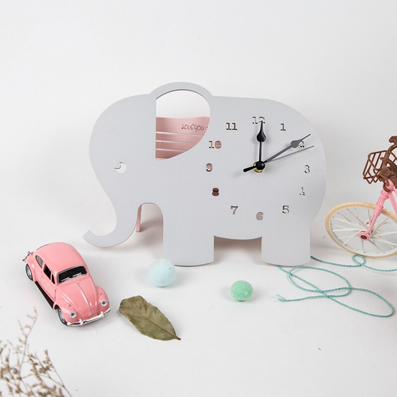 1Pc Mute Houten Wandklok Olifant Vormige Kinderkamer Home Decoratie Opknoping Klokken Houten Naald Muur-Klok