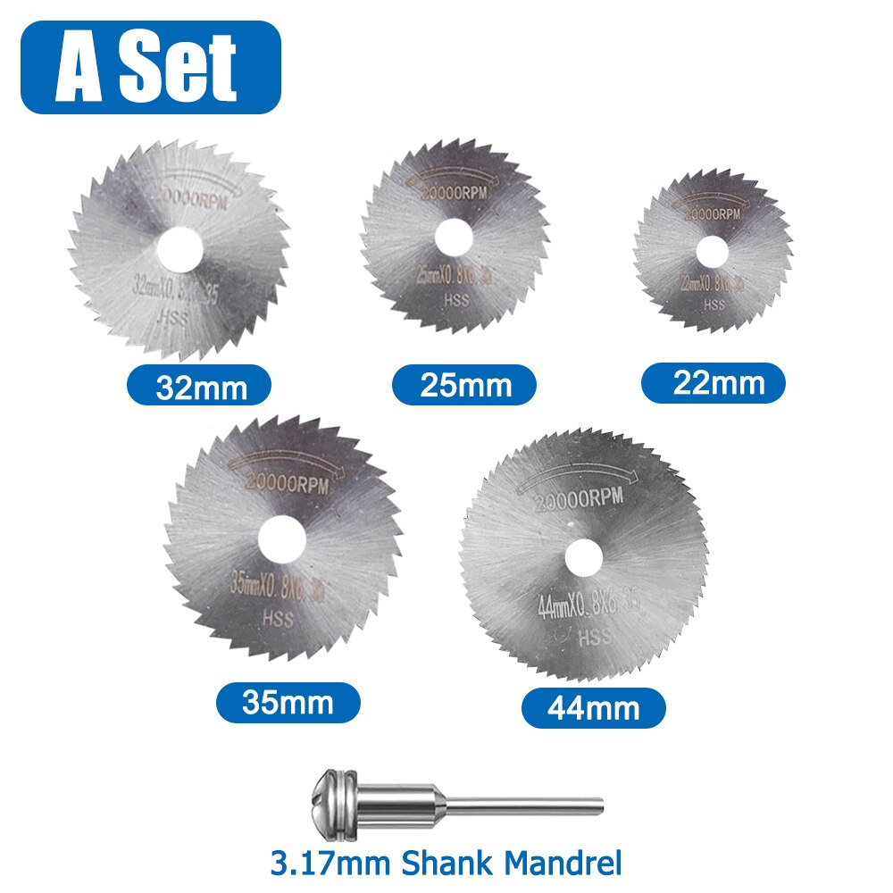 HSS Mini Circular Saw Blade Set Sharpcut Dremel Cutting Disc Drill Blade and Mandrel Woodworking Dremel Accessories Rotary Tools: Set A