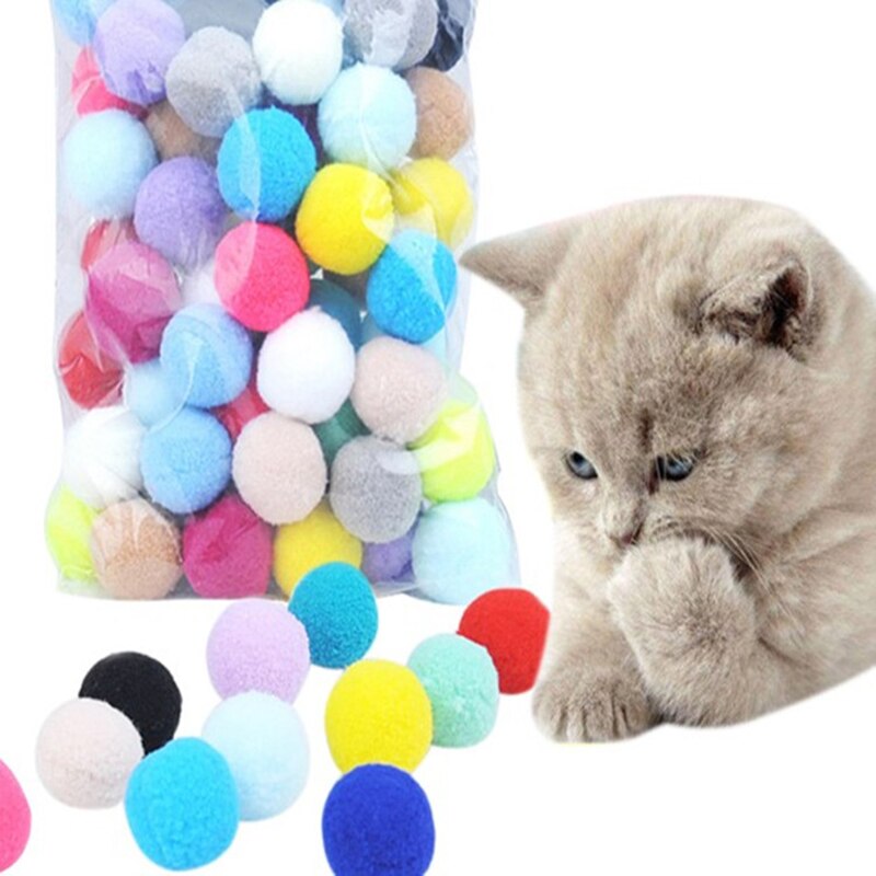 Pelota de peluche elástica para gatos, juguete interactivo de colores para gato, 10/20/30 Uds.