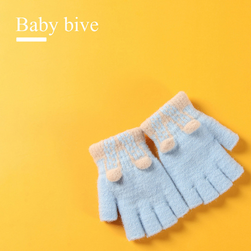 Herfst En Winter Baby Kinderen Leuke Animal Cartoon Fluwelen Warme Handschoenen Voor Jongens En Meisjes Zachte Half-Vinger Handschoenen kid 'S: Blauw