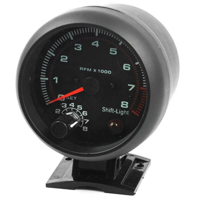 AL21-Universele 3.75 Inch 12V Wit Led Backlit Toerenteller Gauge Met Red Shift Light Voor Auto Benzine Auto, 0-8000 Rpm