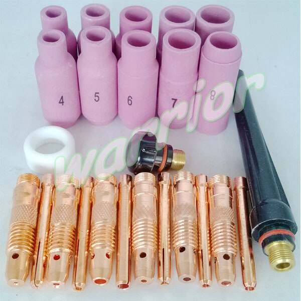 25pcs TIG Welding Torch Consumables kit for WP 17 18 26 With Alumina Nozzles Back Cap 18CG Collet and Collet Bodies