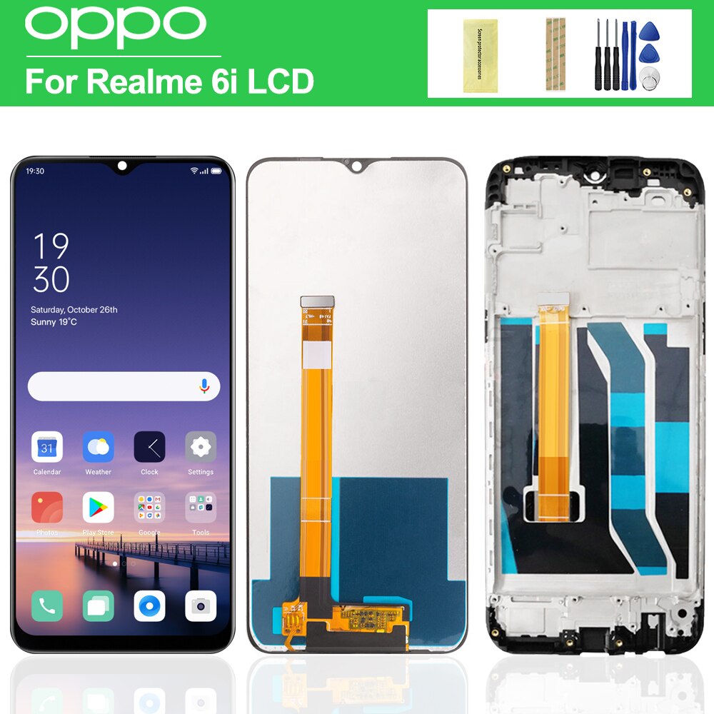 100% Original Für Oppo Realme 6i RMX2040 LCD Anzeige berühren Bildschirm Mit Rahmen Digitizer Montage Ersetzen Für Realme C3 RMX2027