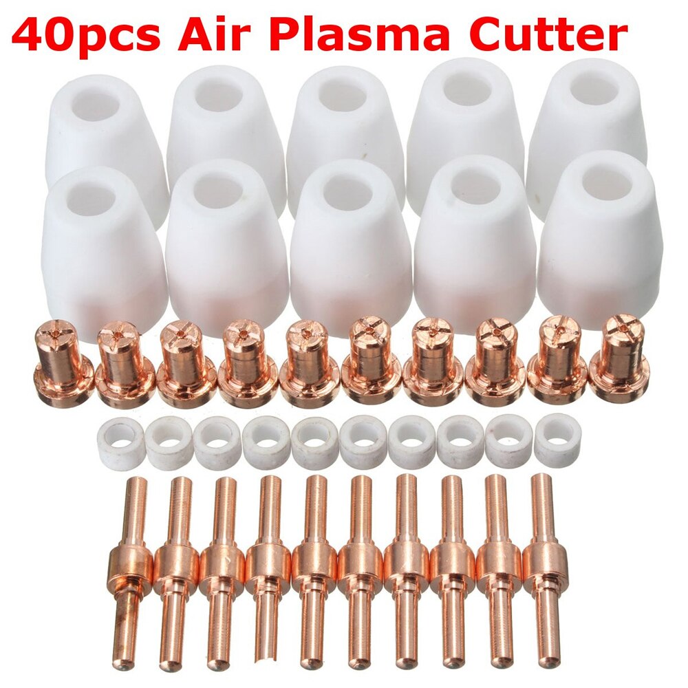Meterk 40 stk luft plasmaskærer forbrugsmaterialer dyser spids brænder forbrugsmateriale til pt -31 lg-40 brænder cut -40 50 elektroder skjold kop