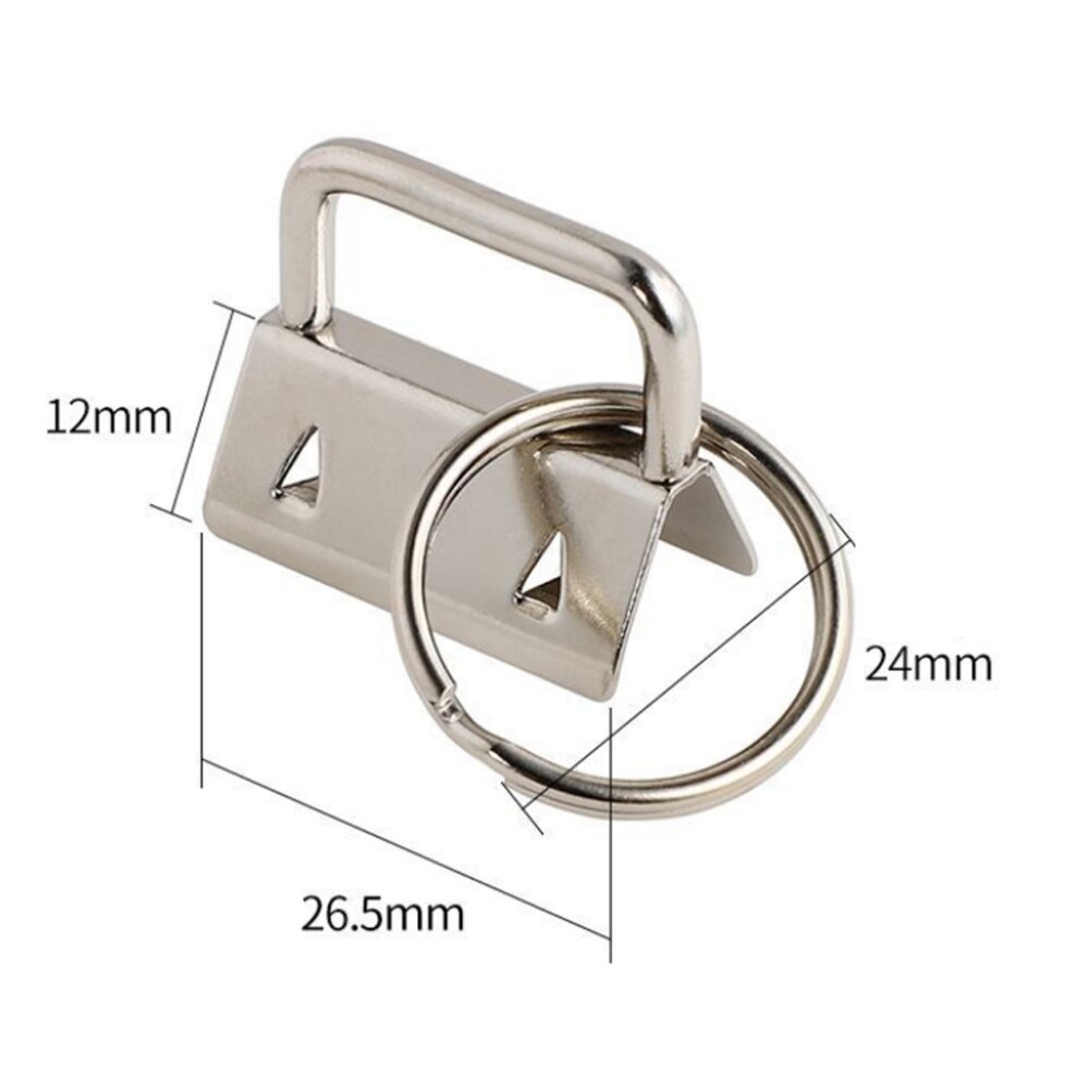 50Pcs DIY Fabric Hardware Key Chain Fob Wristlet Hardware with Key Ring for Lanyard Luggage Strap Accessories（25mm, Silver)