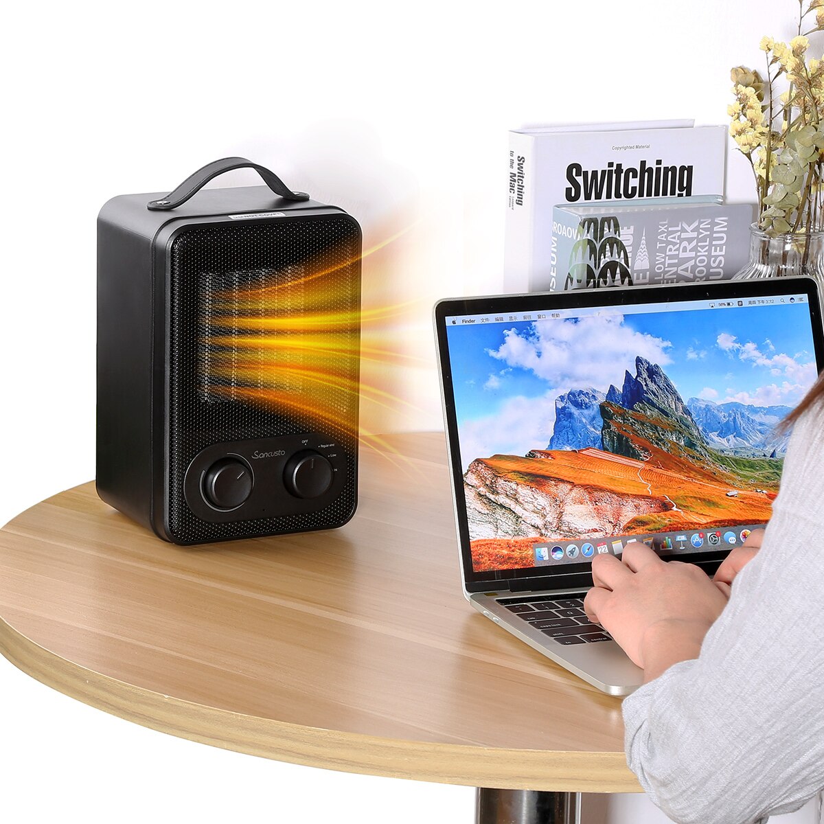 Sancusto dh -qn03 1800w auto-oscillation beskyttelse mod overophedning bærehåndtag perfekt hjem soveværelse kontorvarmer