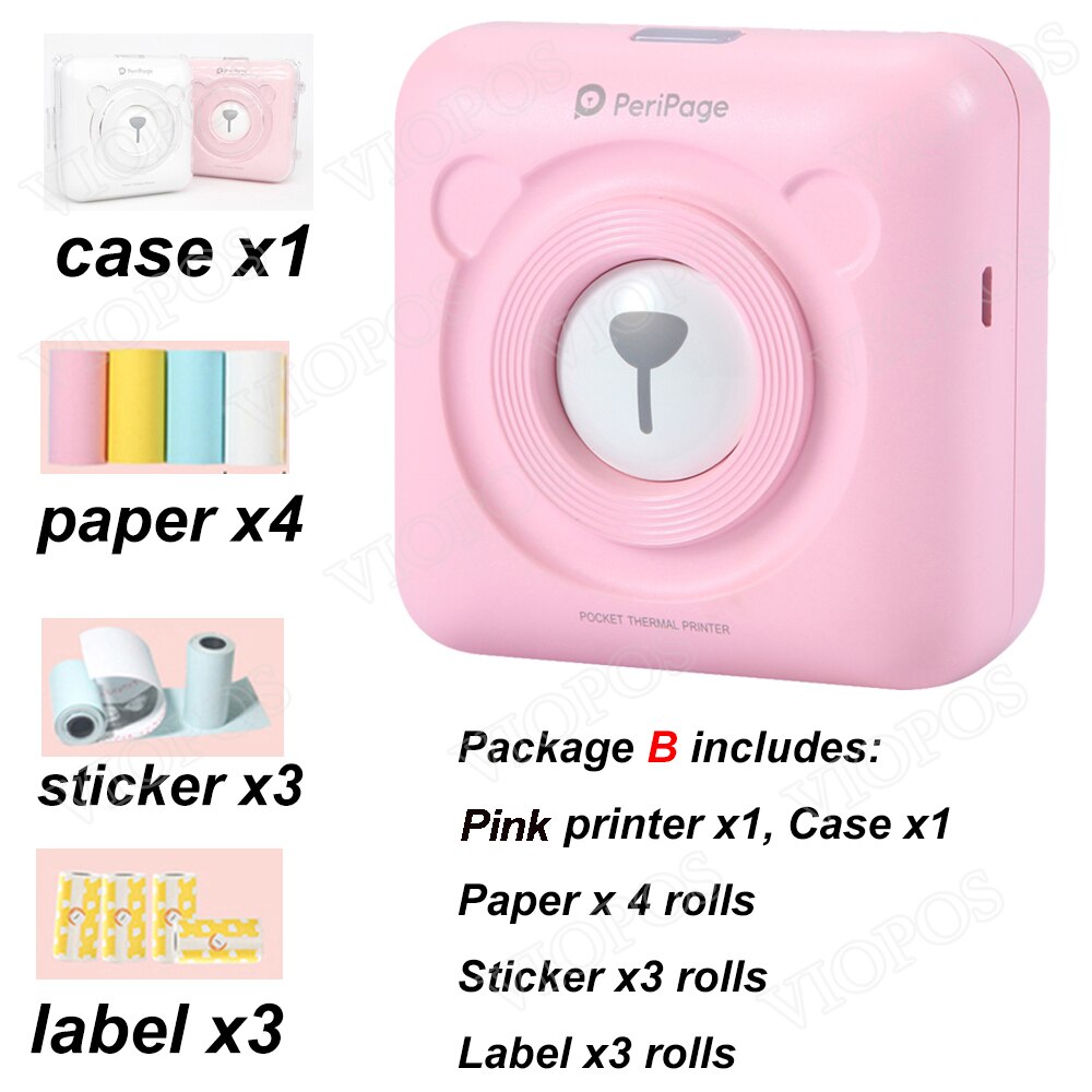 Mini Pocket Photo Printer For Mobile phone Android and iOS: pink Package B