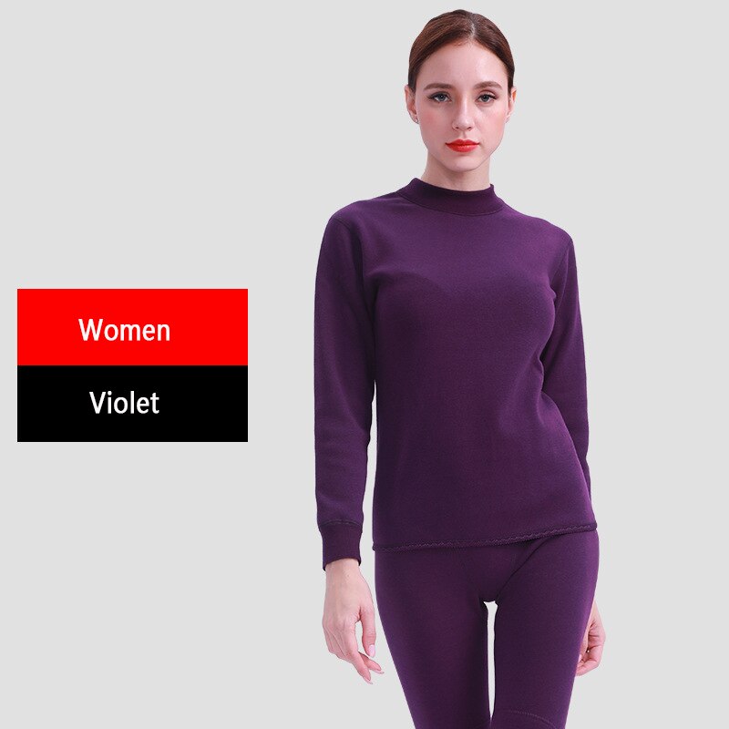 Vinter termisk undertøj kvinder lang john kvinder sæt fløjl tyk anden termisk kvindelig hud fleece sæt i to dele: Kvinder violet / L
