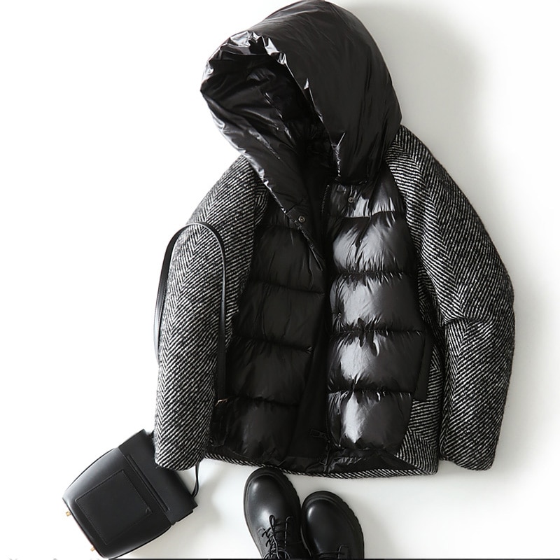 Dam dunrock kort ankdun pufferjacka lös vinter kvinnlig parkas snö ytterkläder oversize korta svarta rockar