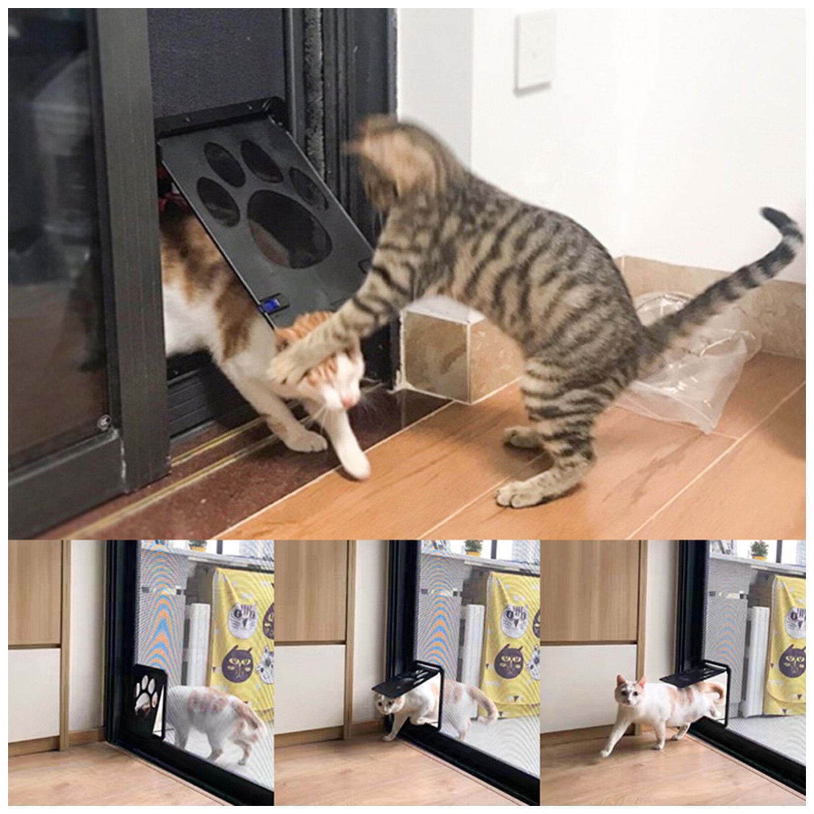 Pet Screen Door Cat Door Sliding Screen Pet Door with Magnetic Flap Lock Dogs Cats House Enter Window Gate for Small Cats Dogs