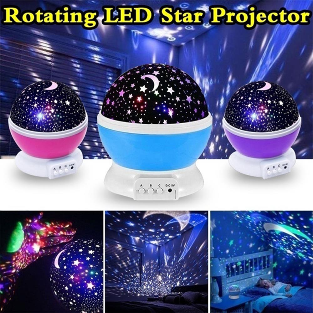 Sterrenhemel Led Projector Star Moon Nachtlampje Sky Roterende Batterij Operated Slaapkamer Nachtlampje Lamp Voor Kids Baby