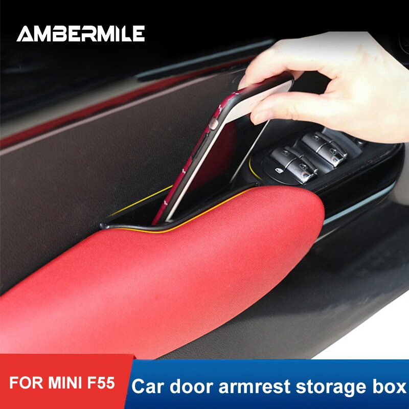 AMBERMILE 4pcs ABS for Mini Cooper F55 Hardtop Accessories Interior Car Side Door Armrest Storage Box Organizer Case Car Styling