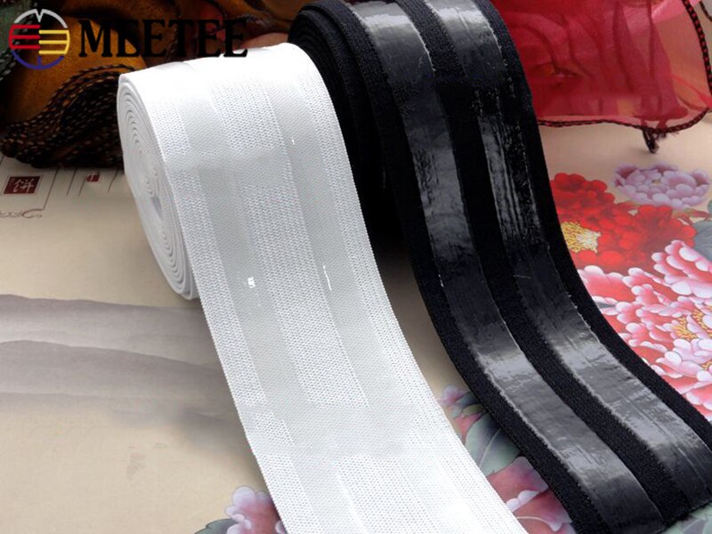 Meetee 2/4 meter 5cm sort hvid nylon polyester skridsikker silikone elastik bånd gør-det-selv tøj sybukser bælte stretch bånd  eb038