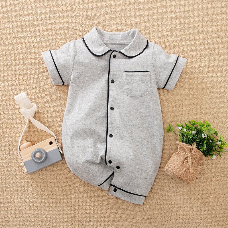 0-18 Months Baby Romper Pajamas 2022 Summer Breathable Newborn Sleep Gown Solid Color Toddler Boy Clothing Infant Girl Onesie: Gray / 9m