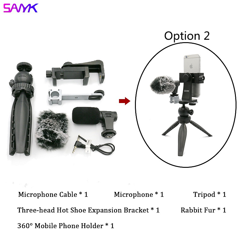 SANYK Mobile Phone Stabilizer Anti-shake Handheld Vlogging Kit Photography Tripod With Microphone Led Light For Video Shooting: Option 2