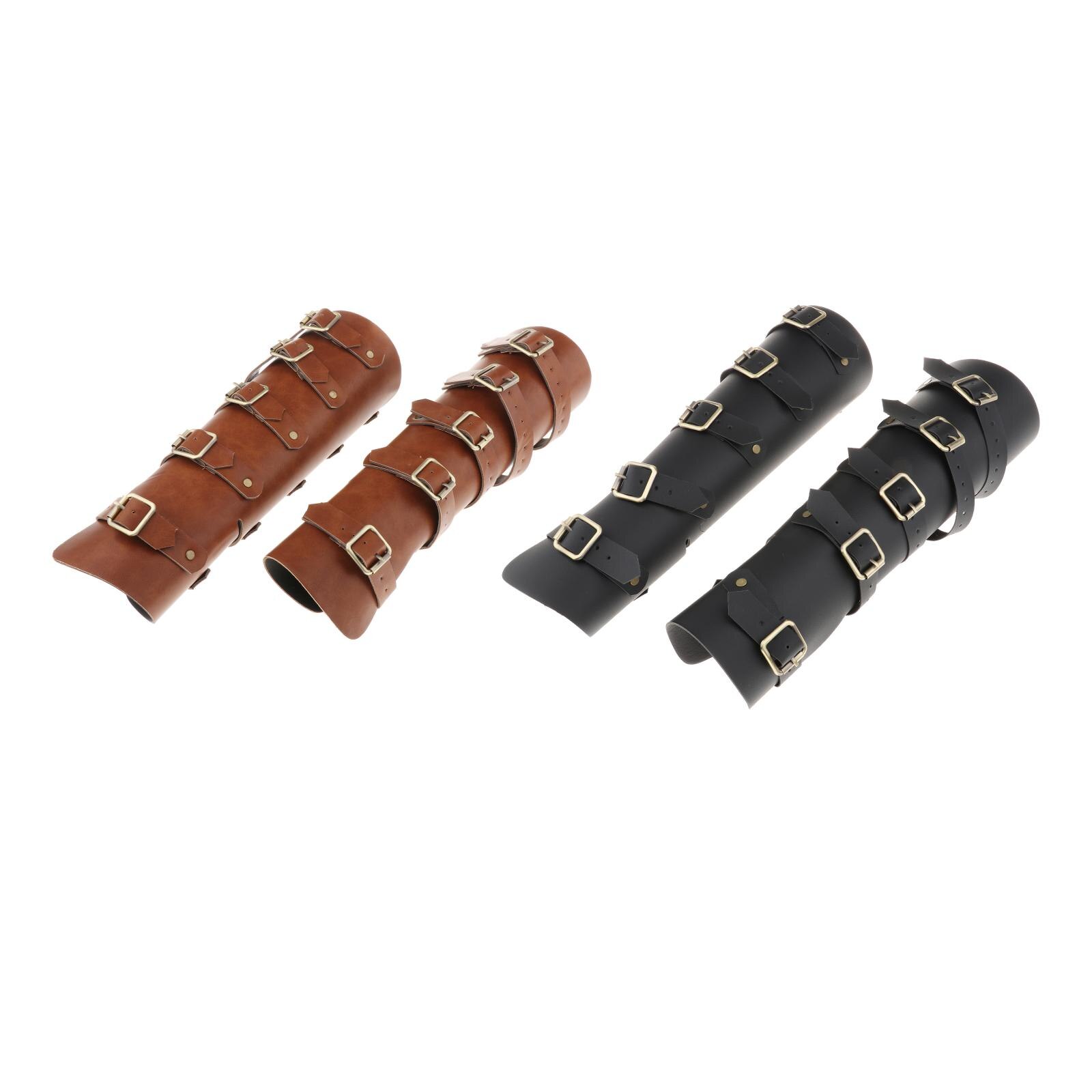 2 Pack Leather Arm Guards Gauntlet Medieval Bracers Buckle Fastening Punk Bracers Leather Gauntlet for Man and Woman