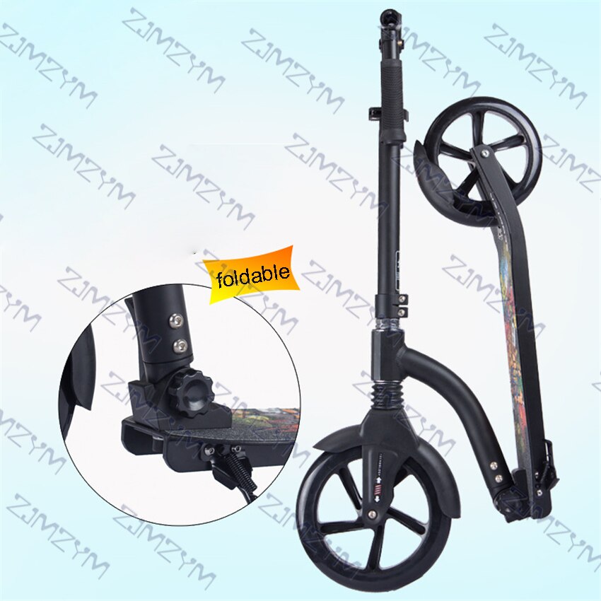 808 Adult Two Big Pu Wheel Scooter Portable Folding Foot Scooter Aluminum Alloy Body Adjustable Height Working School Transport