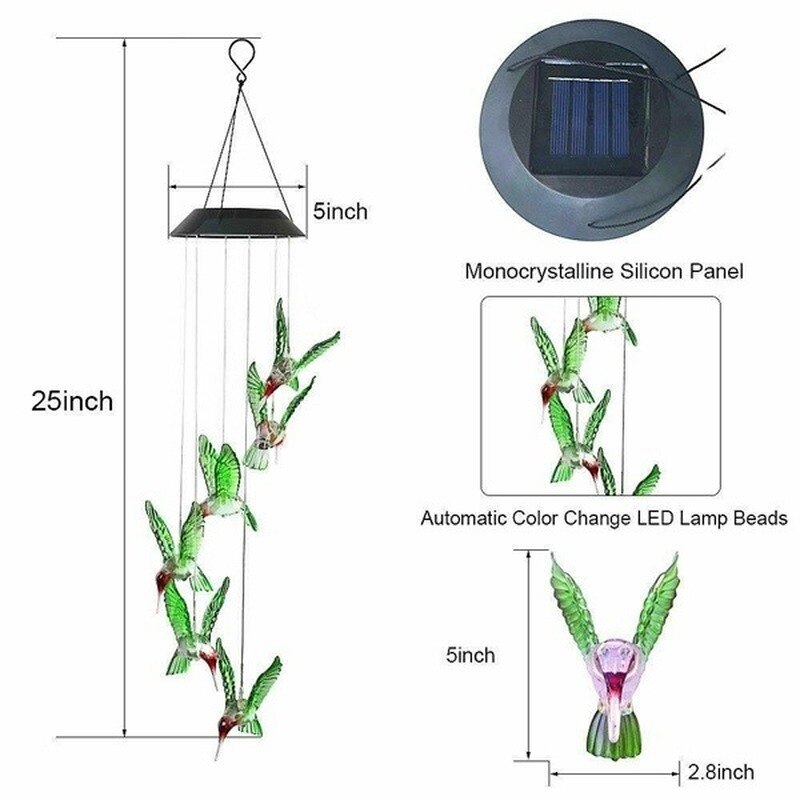 Kleur Veranderende LED Solar Powered Hummingbird Wind Chime Lights Yard Tuin Decor Lamparas Jardin Kerst Outdoor Grond Licht