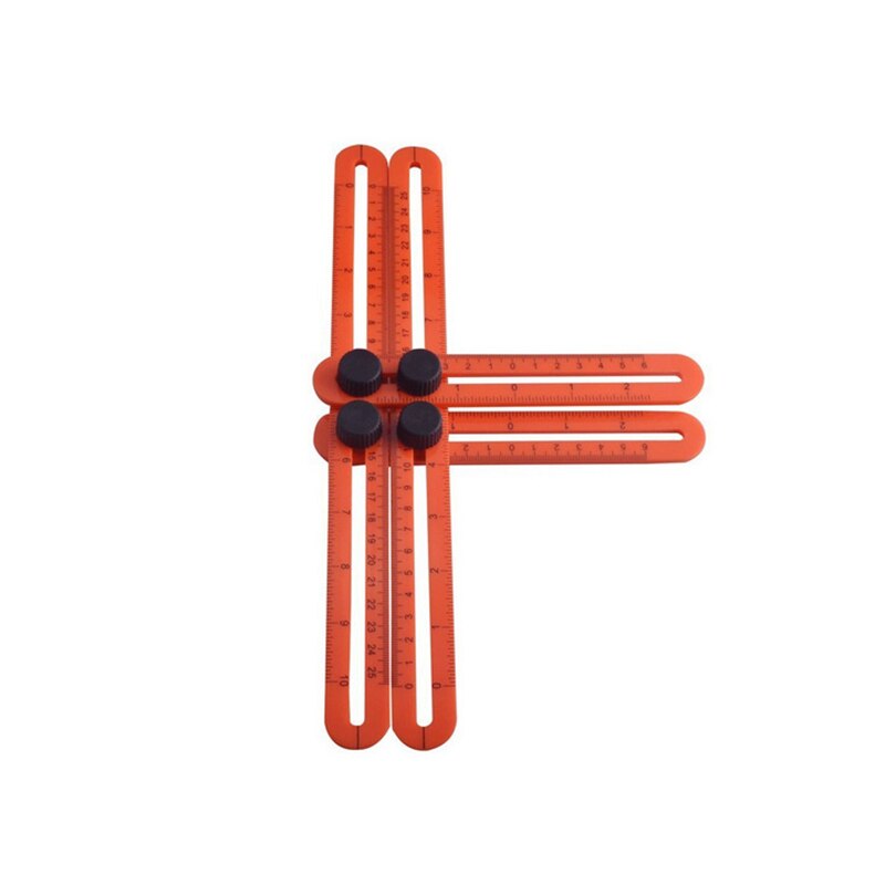 Multifunktionelle fire foldbare plast lineal måleinstrumenter fold lineal multi-vinkel linealer multi-vinkel lineal måleinstrumenter: Rød
